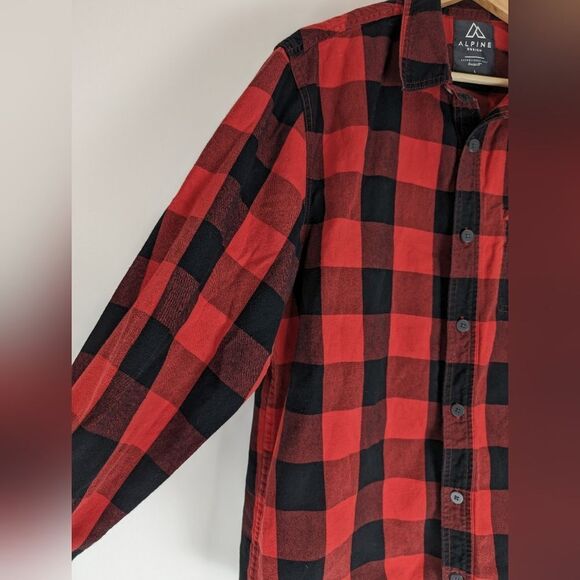 Alpine Design Mens Red & Black Classic Flannel Button Down Collared Shirt Large - Picture 4 of 4